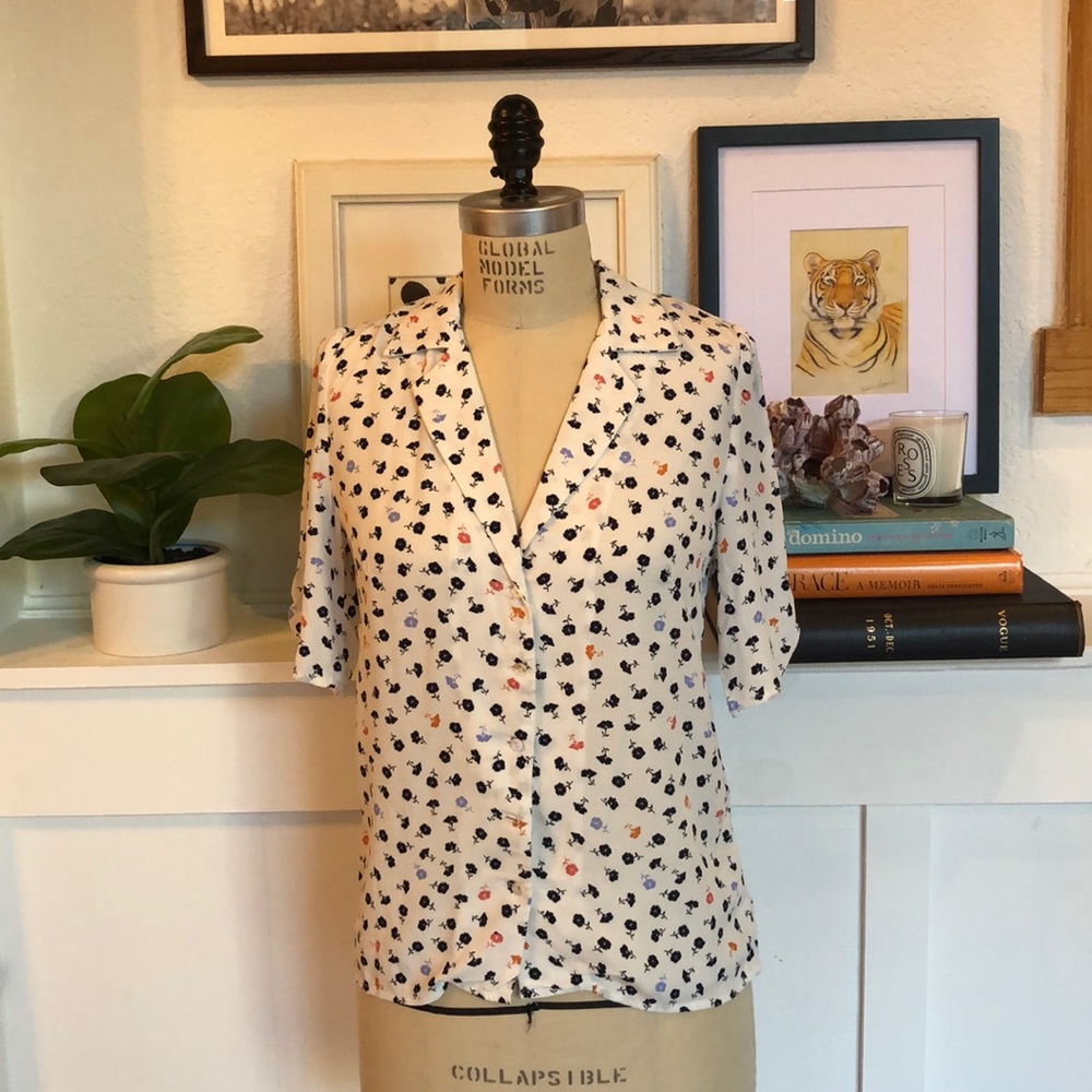 Maven floral printed button up V neck blouse